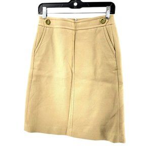Talbots Women's Ribbed 100% Cotton Khaki Beige Pencil Skirt Gold Buttons Size 4